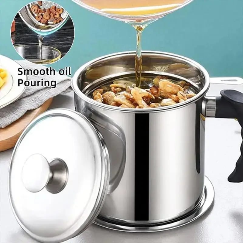 Stainless Steel Cooking Oil & Bacon Grease Container with Strainer