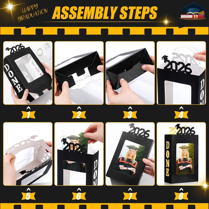 🎓4Pcs 2026 Graduation Centerpieces for Class of 2026-Fit 4x6in Photo| Fillable Picture Box