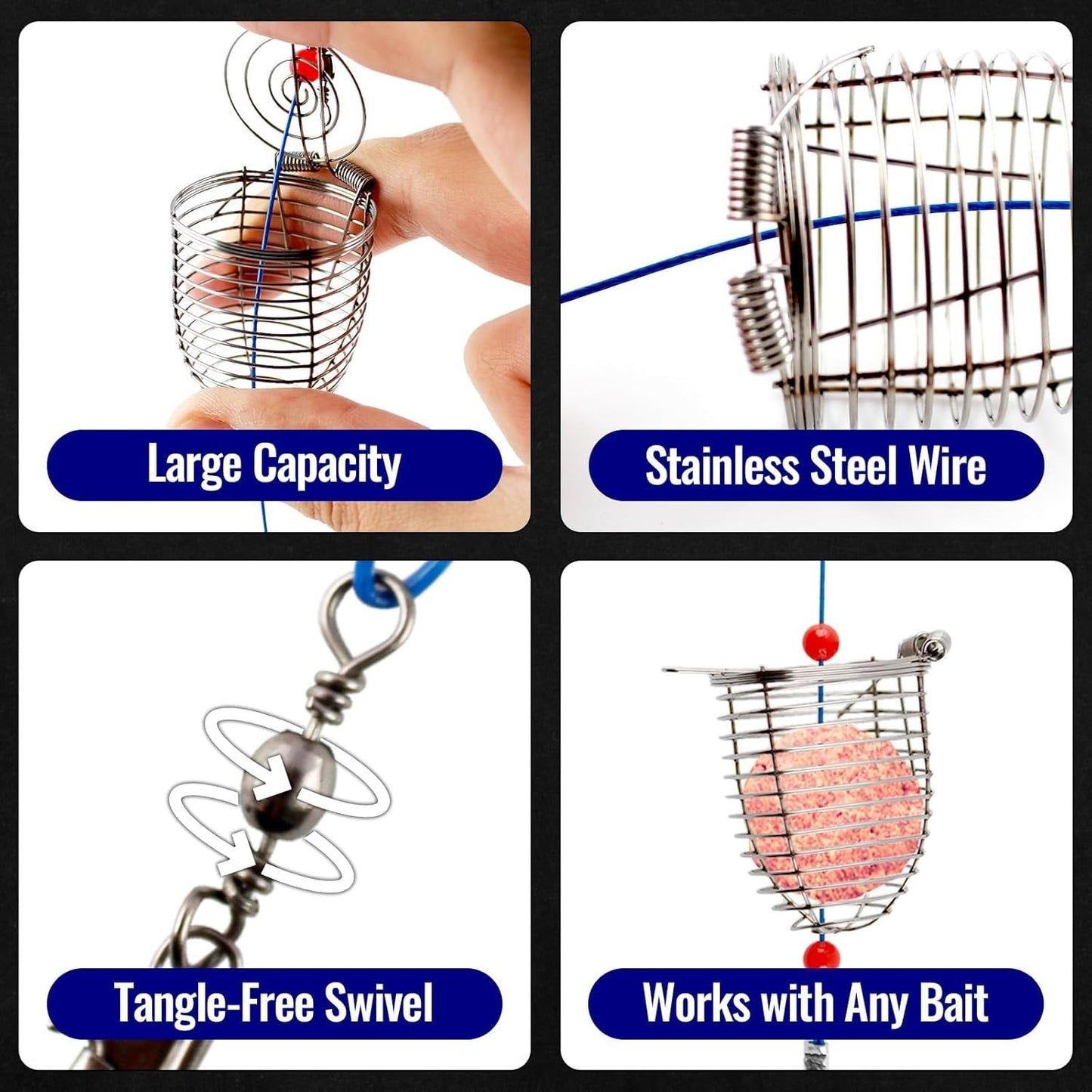 Tyiiplus™ Stainless Steel Fishing Bait Cage Feeder – Durable Fish Attracting Rig Attachment