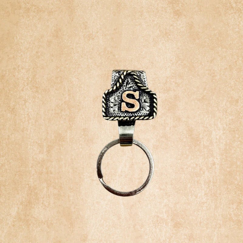 Handmade Cow Tag Belt  Key Holder with Custom Initial