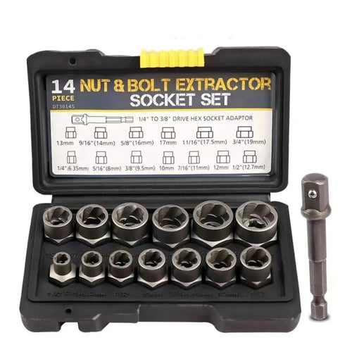14Pc Impact Bolt & Nut Extractor Set – Stripped Lug & Rounded Bolt Remover for Damaged, Frozen Fasteners