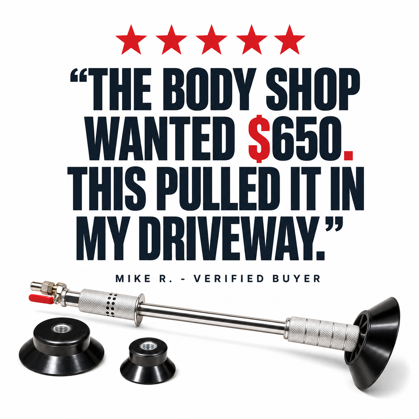 TYIIPLUS™ Pneumatic Dent Puller Kit with 3 Suction Cups (3.2", 4.7", 6.1") | 23.2" Paint-Safe Auto Body Dent Repair Tool for Cars & Light Trucks