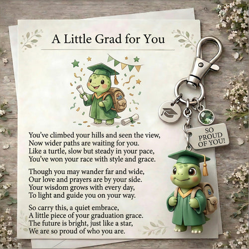 "Slow, Steady & So Proud!" 🐢 The Little Turtle Graduate Keychain & Keepsake Poem Card Set 🎓(2D Acrylic)