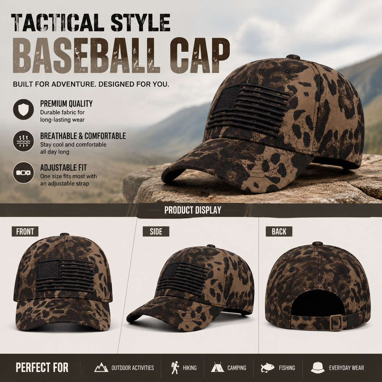 American Flag Camo Leopard Print Baseball Cap