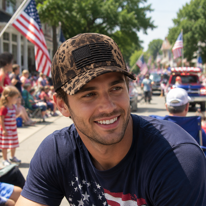 American Flag Camo Leopard Print Baseball Cap