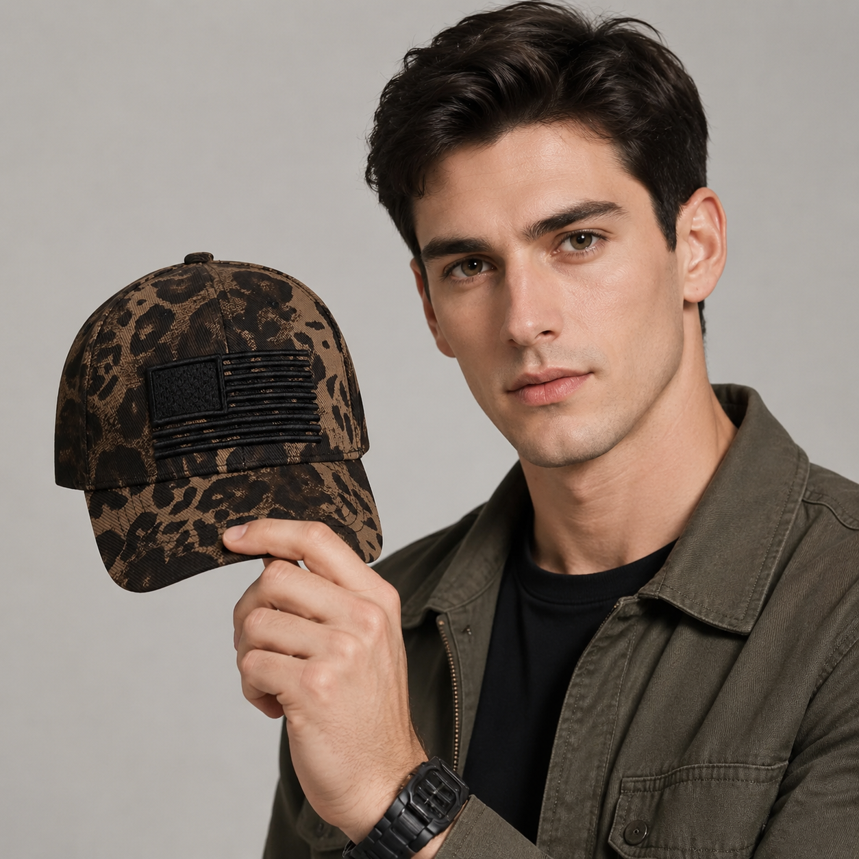 American Flag Camo Leopard Print Baseball Cap
