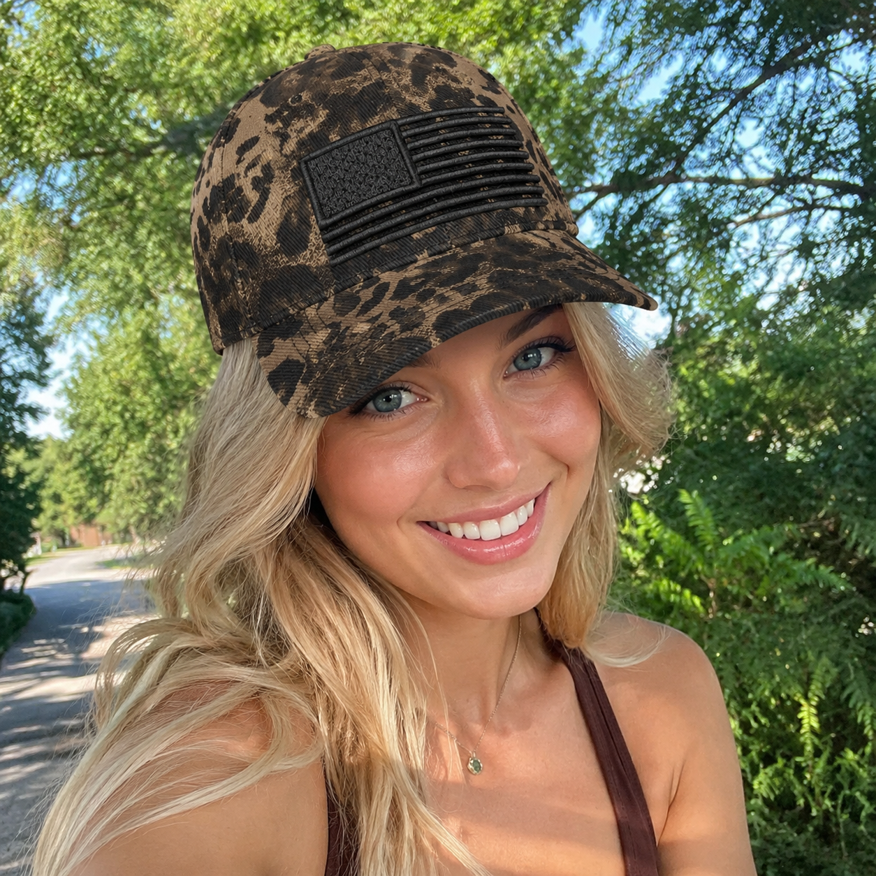 American Flag Camo Leopard Print Baseball Cap