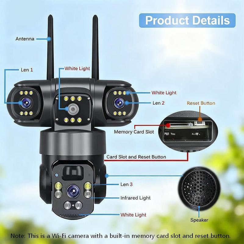 6K 12MP Outdoor Wi-Fi Security Camera | 10x Zoom, 3 Lenses, 360° PTZ | IP66 Waterproof, Color Night Vision, Two-Way Audio, Motion Tracking