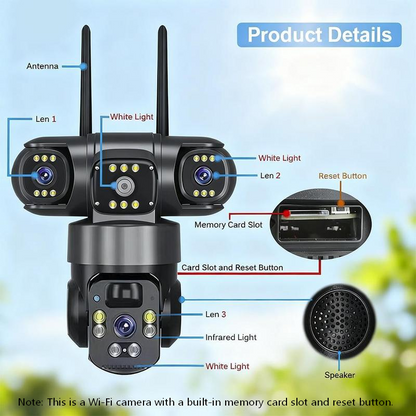 6K 12MP Outdoor Wi-Fi Security Camera | 10x Zoom, 3 Lenses, 360° PTZ | IP66 Waterproof, Color Night Vision, Two-Way Audio, Motion Tracking