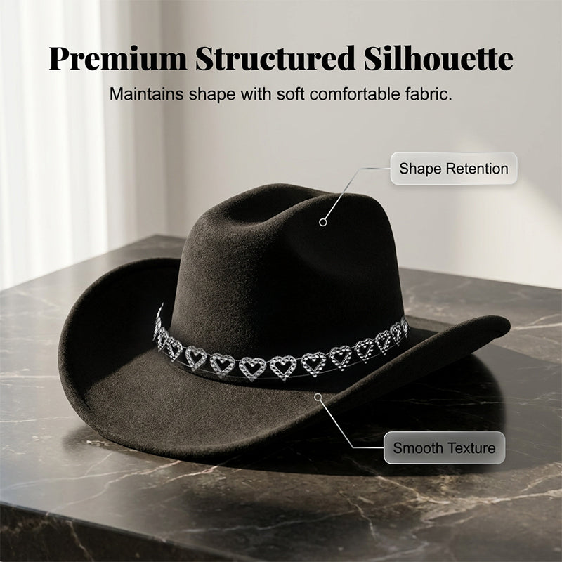 Women's Rhinestone Heart Cowboy Hat Elegant French Jazz Fedora