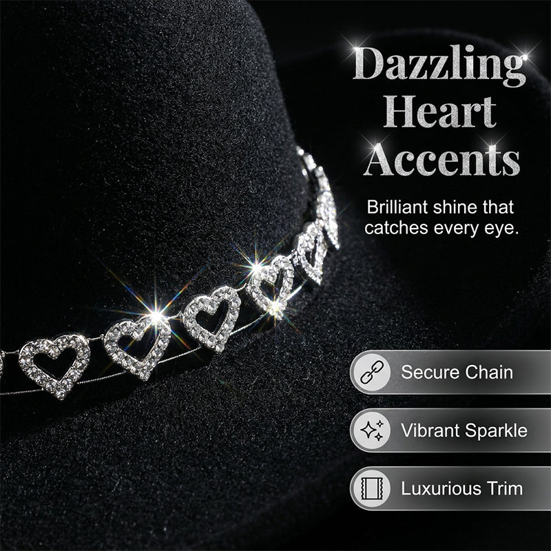 Women's Rhinestone Heart Cowboy Hat Elegant French Jazz Fedora