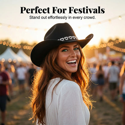 Women's Rhinestone Heart Cowboy Hat Elegant French Jazz Fedora