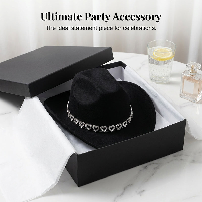 Women's Rhinestone Heart Cowboy Hat Elegant French Jazz Fedora