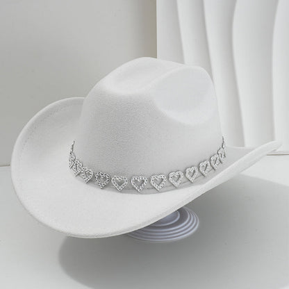 Women's Rhinestone Heart Cowboy Hat Elegant French Jazz Fedora