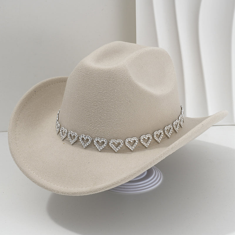 Women's Rhinestone Heart Cowboy Hat Elegant French Jazz Fedora