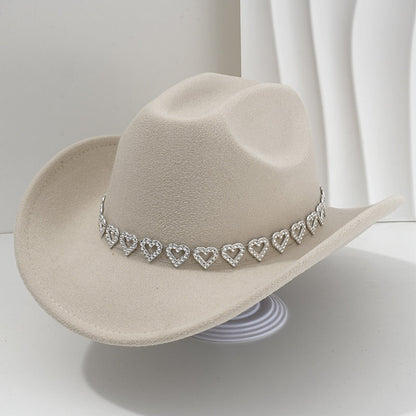 Women's Rhinestone Heart Cowboy Hat Elegant French Jazz Fedora