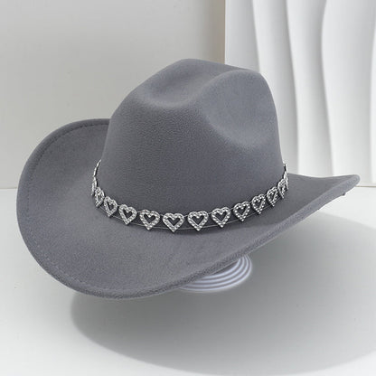 Women's Rhinestone Heart Cowboy Hat Elegant French Jazz Fedora