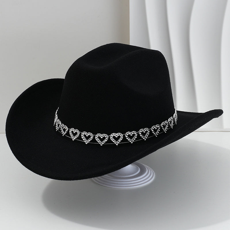 Women's Rhinestone Heart Cowboy Hat Elegant French Jazz Fedora