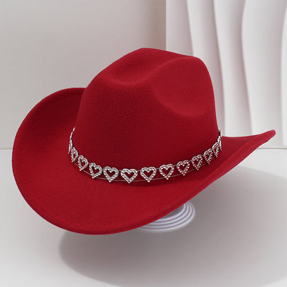 Women's Rhinestone Heart Cowboy Hat Elegant French Jazz Fedora