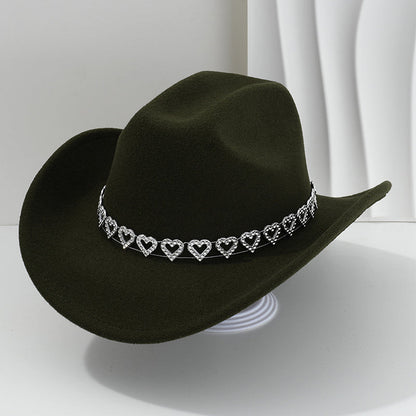Women's Rhinestone Heart Cowboy Hat Elegant French Jazz Fedora