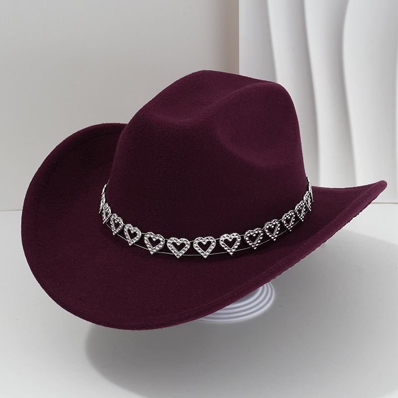 Women's Rhinestone Heart Cowboy Hat Elegant French Jazz Fedora