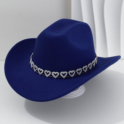 Women's Rhinestone Heart Cowboy Hat Elegant French Jazz Fedora