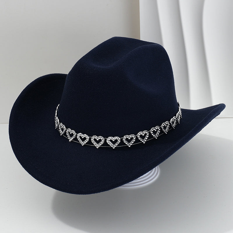 Women's Rhinestone Heart Cowboy Hat Elegant French Jazz Fedora
