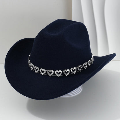 Women's Rhinestone Heart Cowboy Hat Elegant French Jazz Fedora