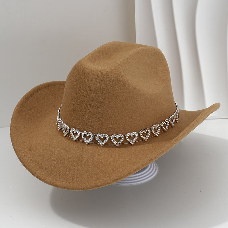 Women's Rhinestone Heart Cowboy Hat Elegant French Jazz Fedora