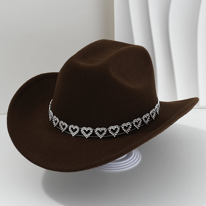 Women's Rhinestone Heart Cowboy Hat Elegant French Jazz Fedora