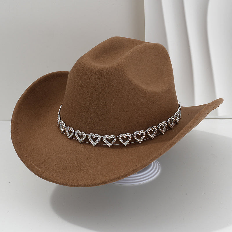Women's Rhinestone Heart Cowboy Hat Elegant French Jazz Fedora