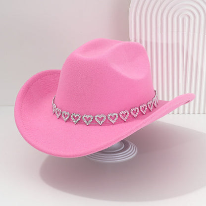Women's Rhinestone Heart Cowboy Hat Elegant French Jazz Fedora