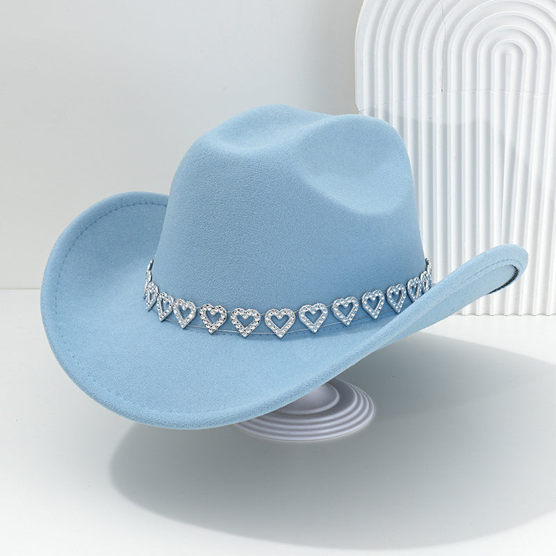 Women's Rhinestone Heart Cowboy Hat Elegant French Jazz Fedora