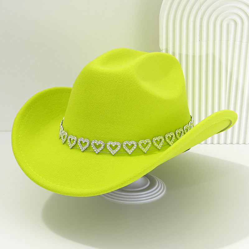 Women's Rhinestone Heart Cowboy Hat Elegant French Jazz Fedora