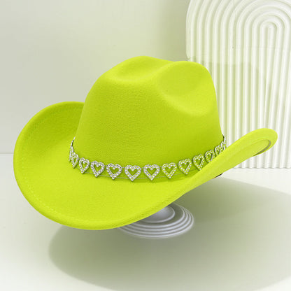 Women's Rhinestone Heart Cowboy Hat Elegant French Jazz Fedora