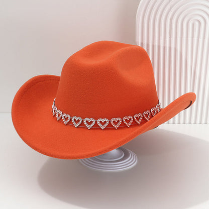 Women's Rhinestone Heart Cowboy Hat Elegant French Jazz Fedora