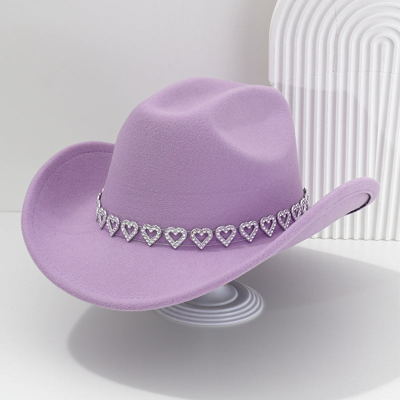 Women's Rhinestone Heart Cowboy Hat Elegant French Jazz Fedora