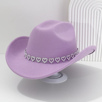 Women's Rhinestone Heart Cowboy Hat Elegant French Jazz Fedora