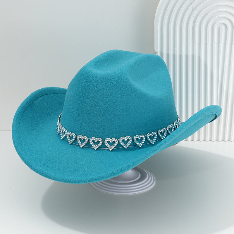 Women's Rhinestone Heart Cowboy Hat Elegant French Jazz Fedora