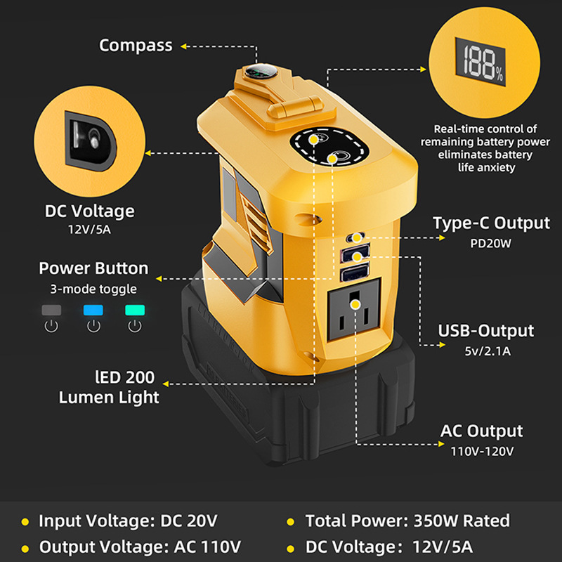 🏕️ OUTDOOR POWER DEAL⚡TYIIPLUS™ Portable Battery Power Inverter – AC Outlet, USB & LED Light Power Adapter