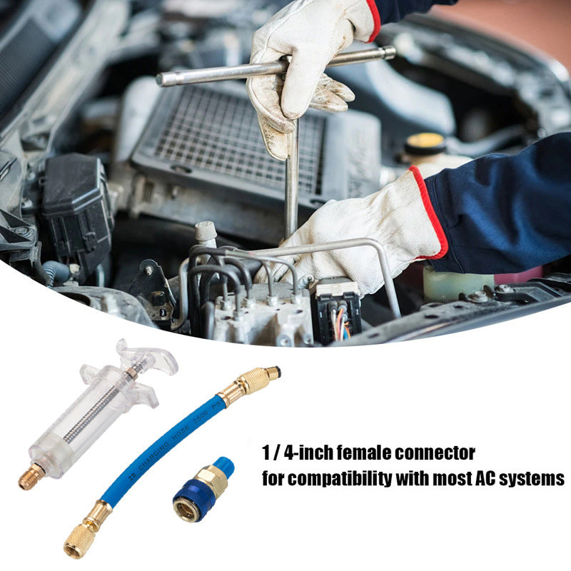 Precision AC Oil Dye Injector– Brass Construction, High Pressure Hose, Clear Barrel ✨