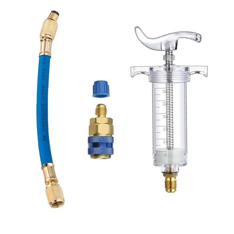 Precision AC Oil Dye Injector– Brass Construction, High Pressure Hose, Clear Barrel ✨