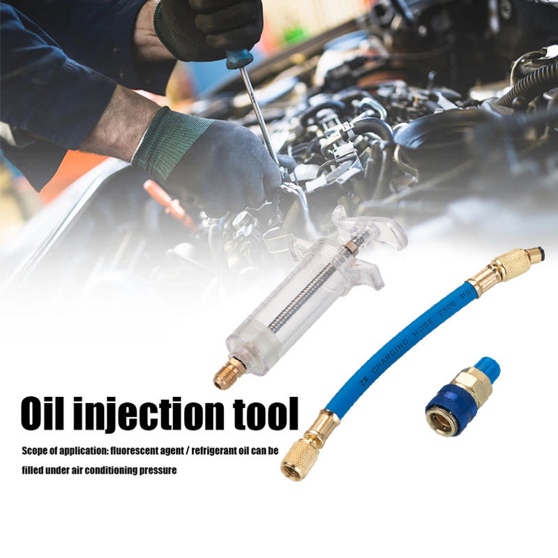 Precision AC Oil Dye Injector– Brass Construction, High Pressure Hose, Clear Barrel ✨