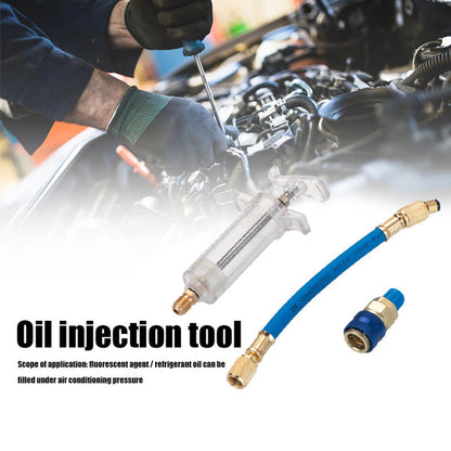 Precision AC Oil Dye Injector– Brass Construction, High Pressure Hose, Clear Barrel ✨
