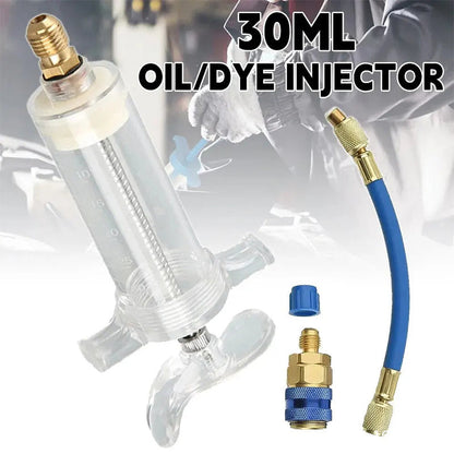 Precision AC Oil Dye Injector– Brass Construction, High Pressure Hose, Clear Barrel ✨