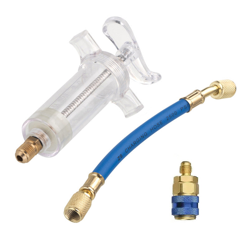 Precision AC Oil Dye Injector– Brass Construction, High Pressure Hose, Clear Barrel ✨